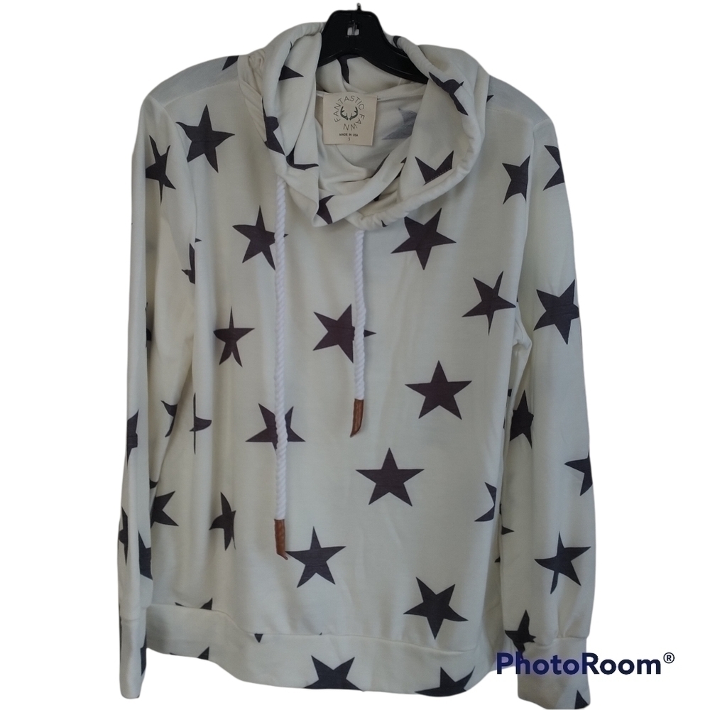 Fantastic Fawn Hoodie with Navy Stars Sz S